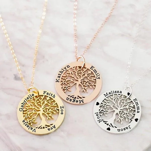 Tree style family name necklace