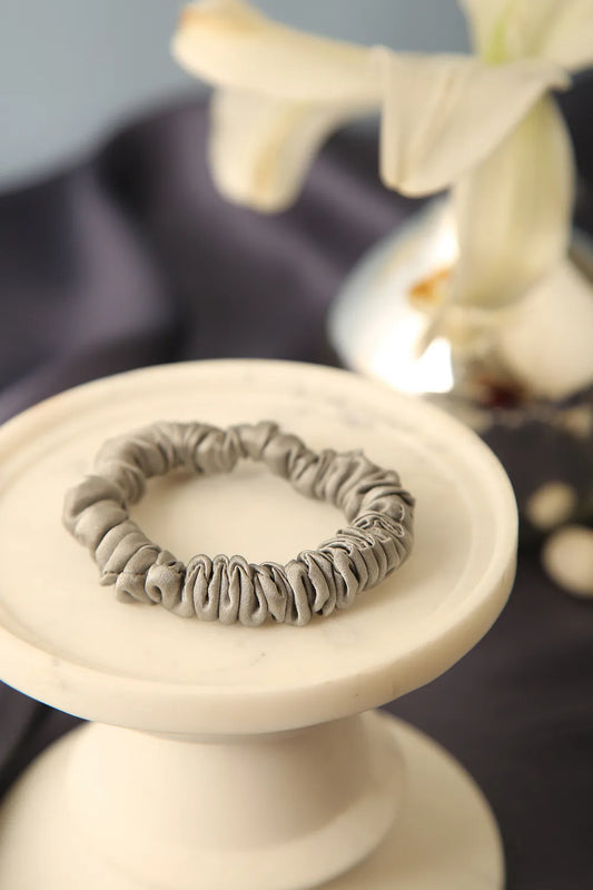 STARDUST SILVER SKINNY SATIN SILK SCRUNCHIE
