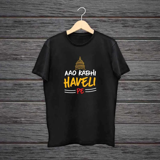 Aao Kabhi Haveli Pe Black Cotton Tshirt