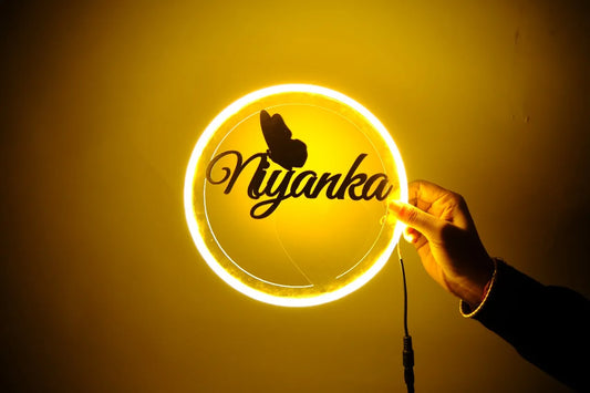 Glass Name Yellow neon Lamp