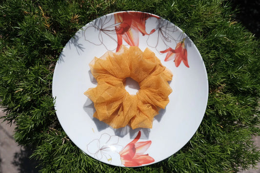 Fire Yellow Mesh Scrunchie