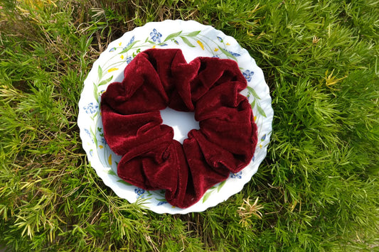 Maroon velvet scrunchie