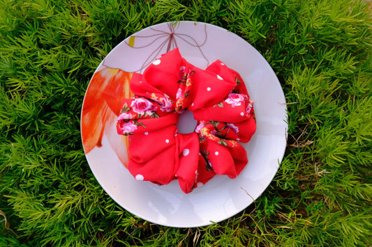 Red Flower Scrunchie