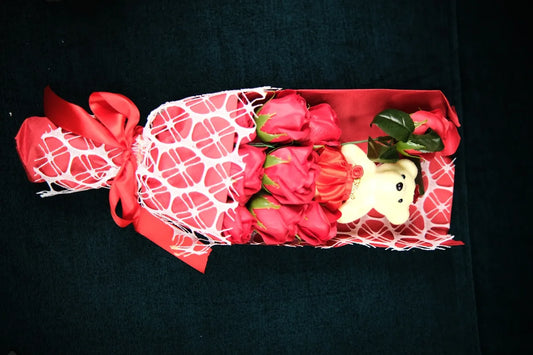 Red Rose Bouquet with teddy