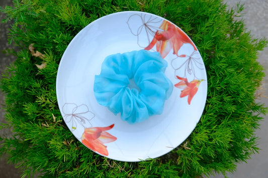 Indigo Blue Organza Scrunchie