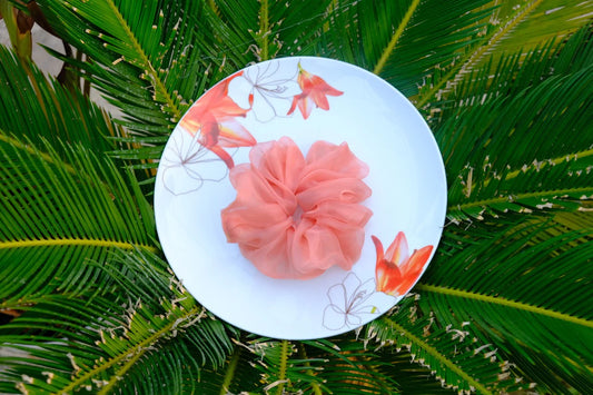 Salmon Organza Scrunchie