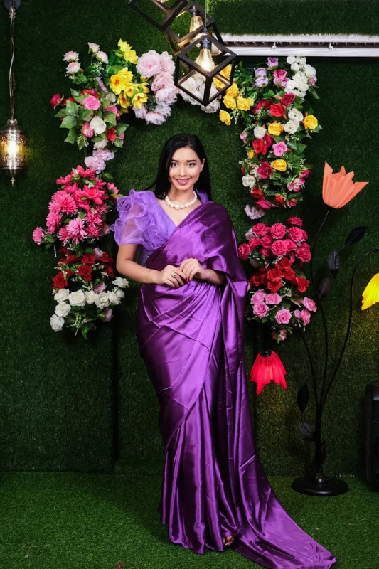 Orchid mulberry One Minute satin Saree