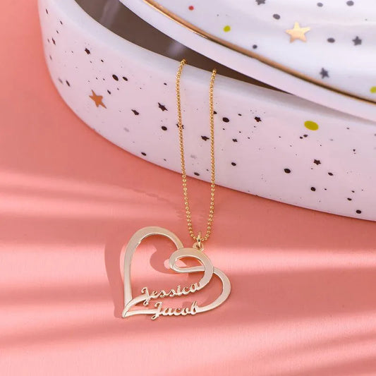 22K Heart Couple Name Necklace