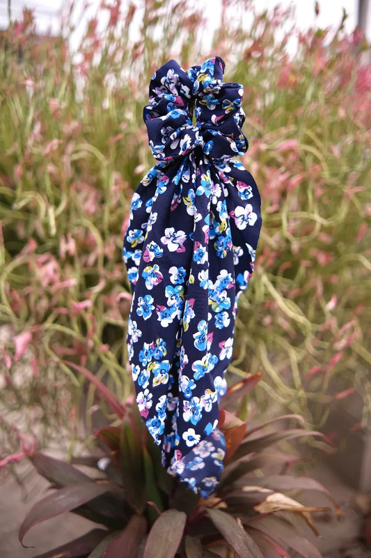 Blue Flower Tail Scrunchie