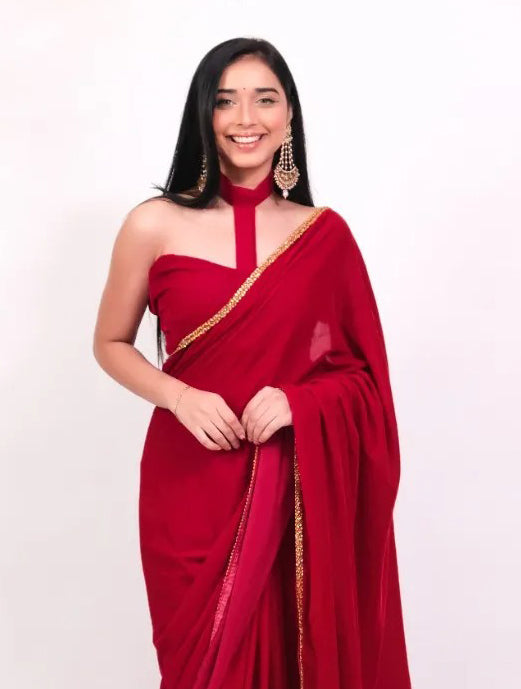 Red Velvet Tie Stitch Blouse