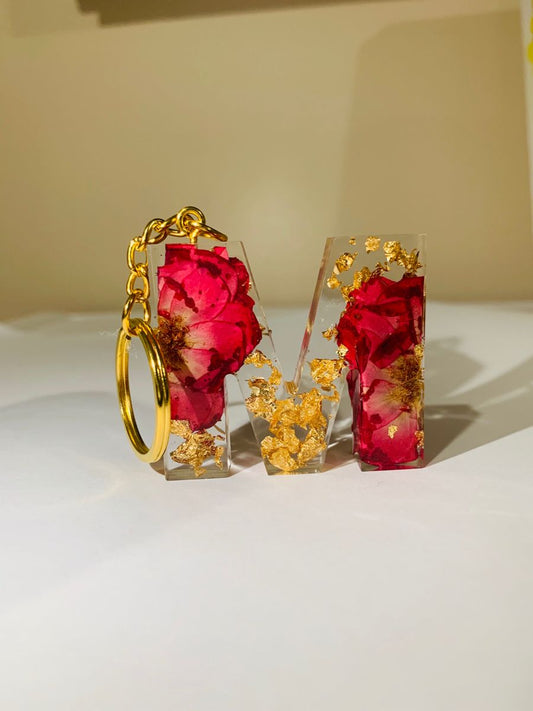Rose Resin alphabet Keychain