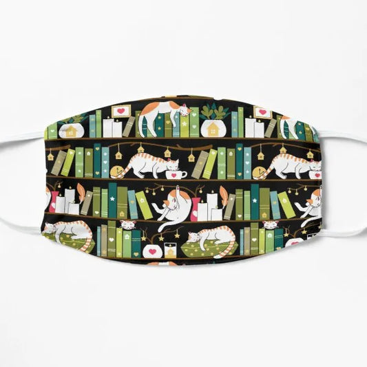 Library cats - whimsical cats on the book shelves Mask