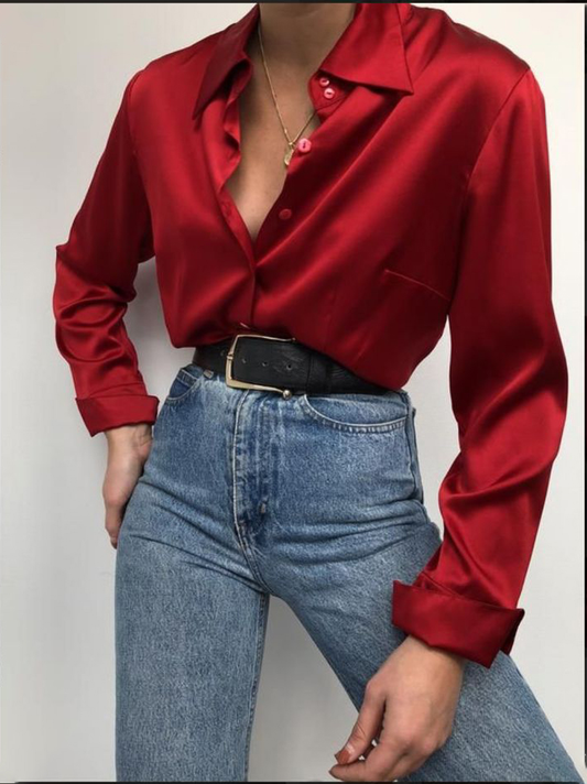 Red satin shirt