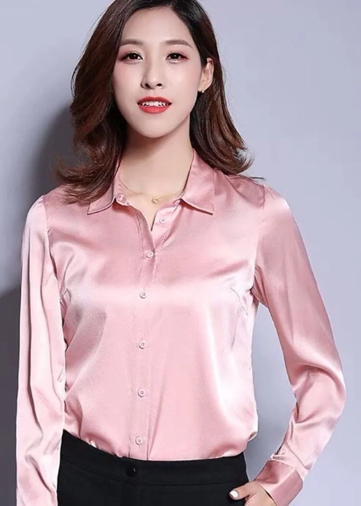 Vivian Satin Blouse in Rose Gold