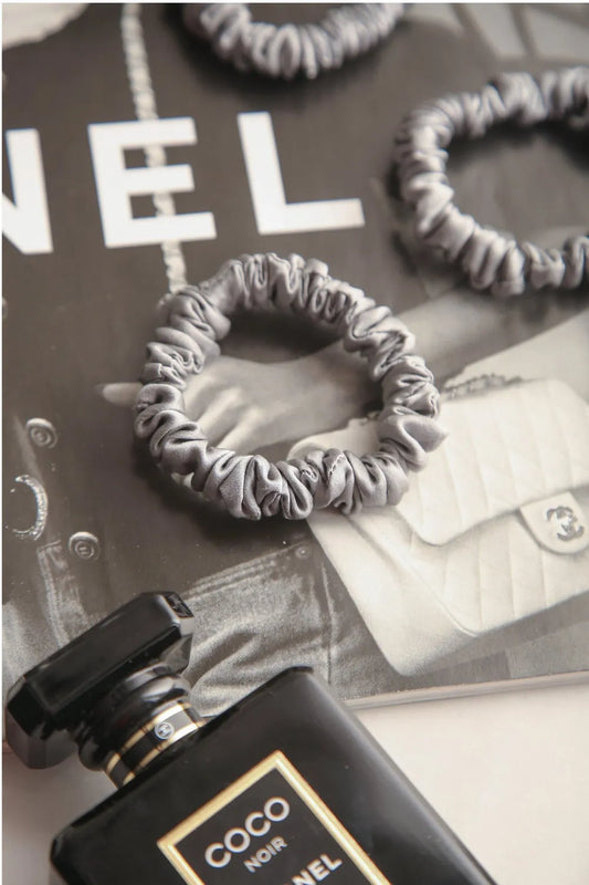 STARDUST SILVER SKINNY SATIN SILK SCRUNCHIES COMBO