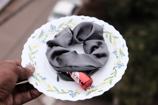 Grey Satin Wallet Scrunchies
