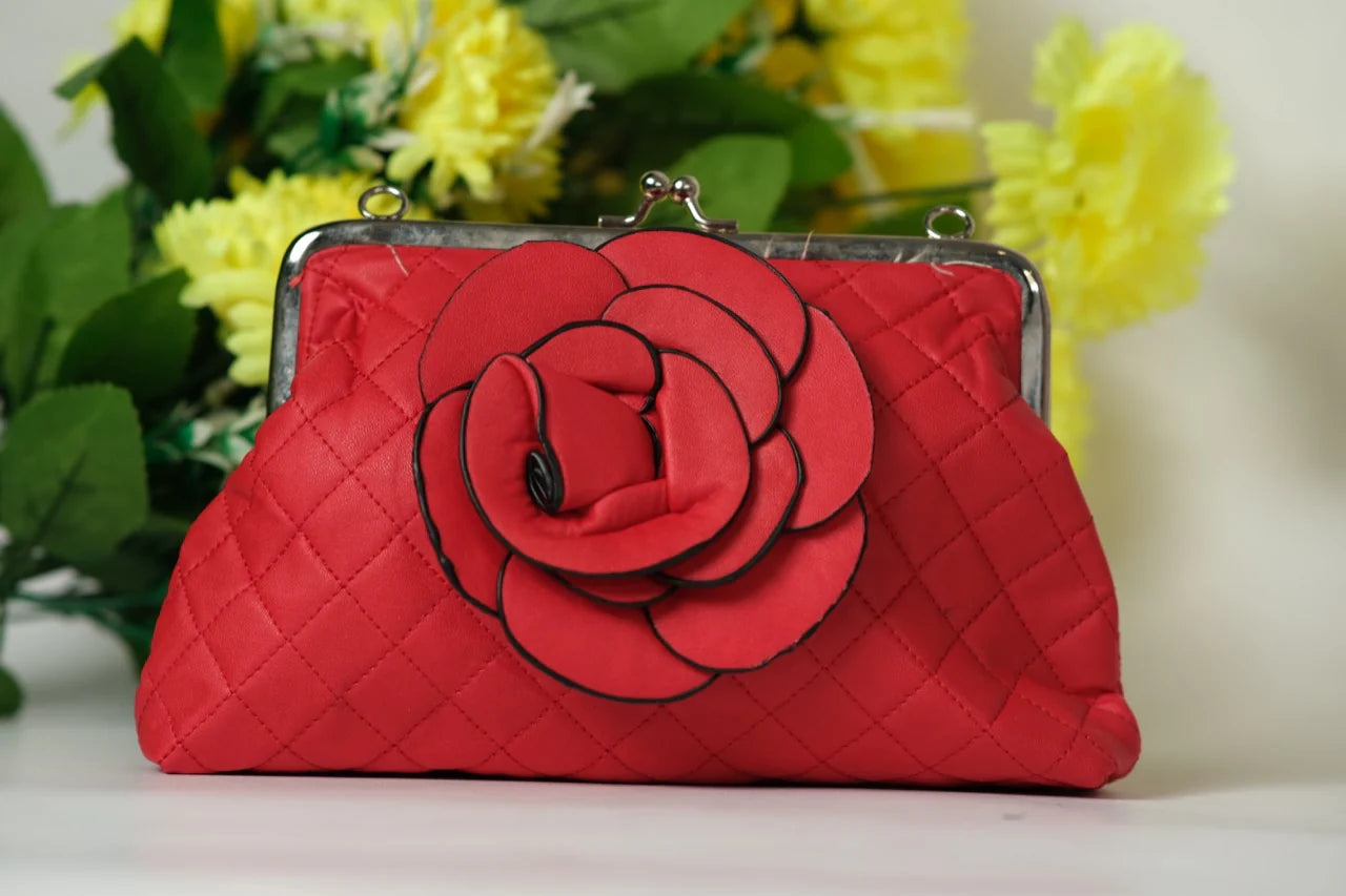 Red Roses on Black Beaded Clutch main image 1
