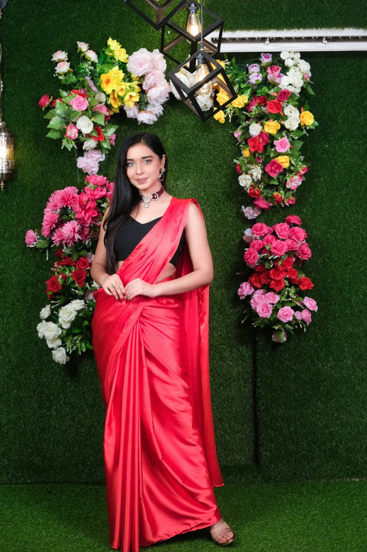 Red One Minute Satin Saree