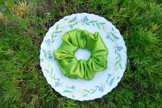 Spring Green Satin Scrunchie