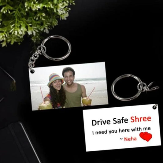 Drive safe double side keychain