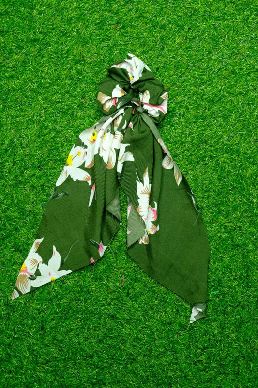 Green Floral Tail Scrunchie
