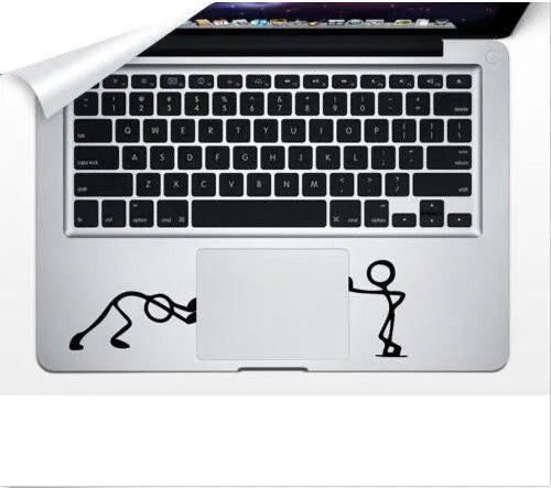 Stick man pushing laptop sticker