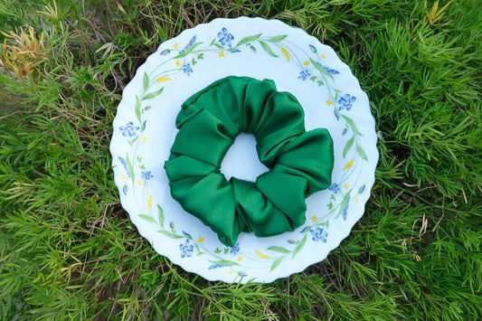 Green Satin Scrunchie