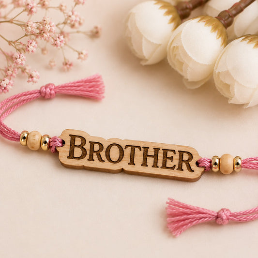 Brother Wooden Rakhi ��� Pink Thread