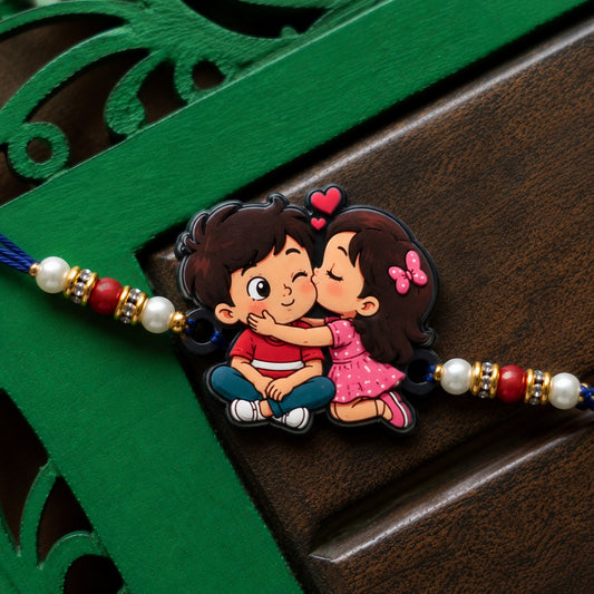 Cute Sibling Kiss Acrylic Rakhi