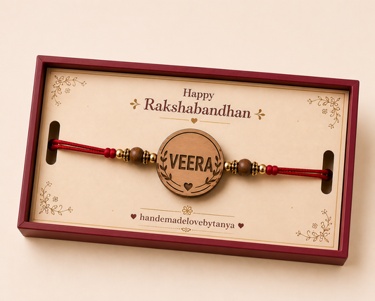 Personalized VEERA Wooden Rakhi