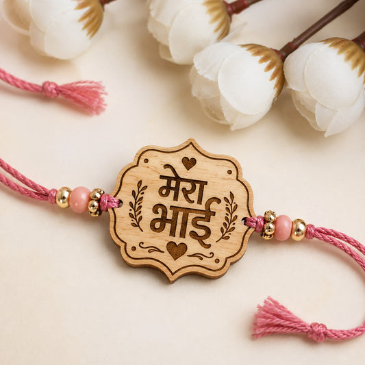 Mera Bhai Pink Wooden Rakhi