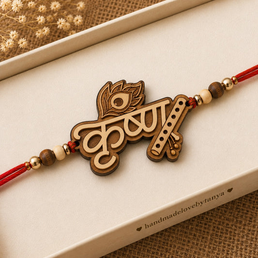 Premium Wooden Krishna Rakhi