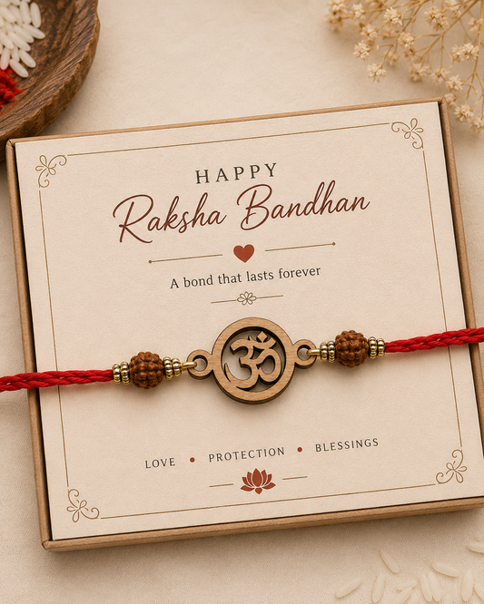 Om Symbol Wooden Rakhi