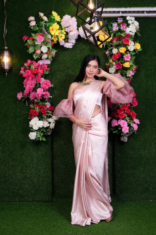 Rose Gold One Minute Satin Saree