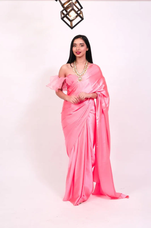 Coral Pink One Minute Satin saree