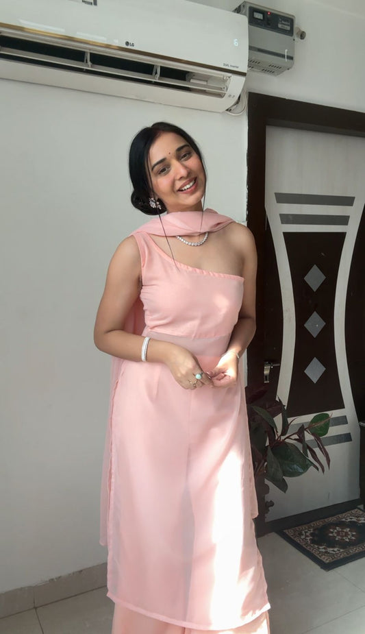 Genoa Heather Peach One Shoulder Georgette Kurti