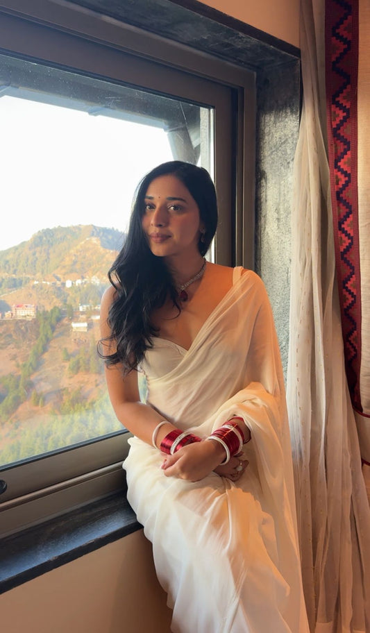 White Camellia Georgette One Minute Saree