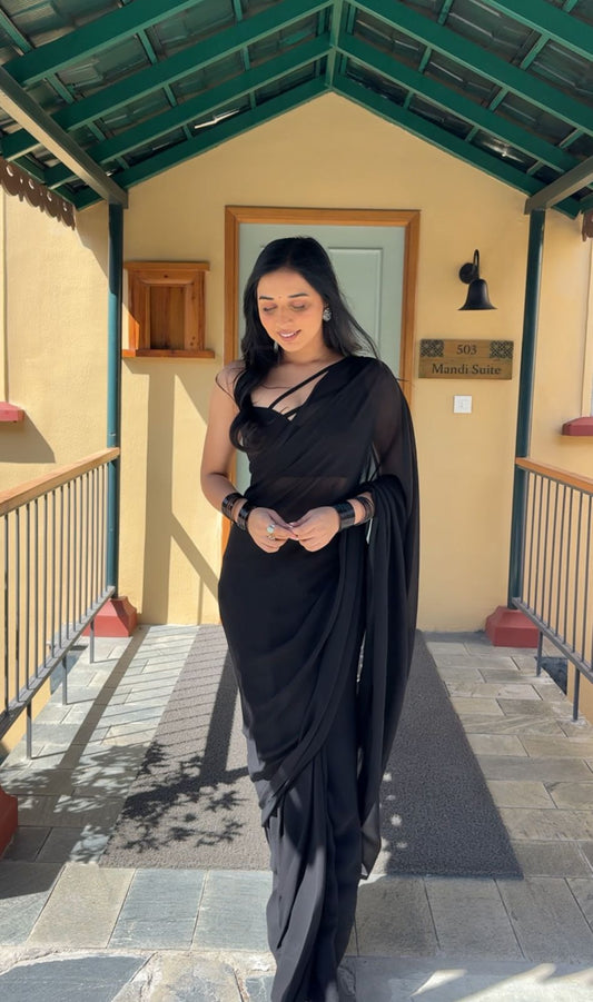 Black Pansy Georgette One Minute Saree