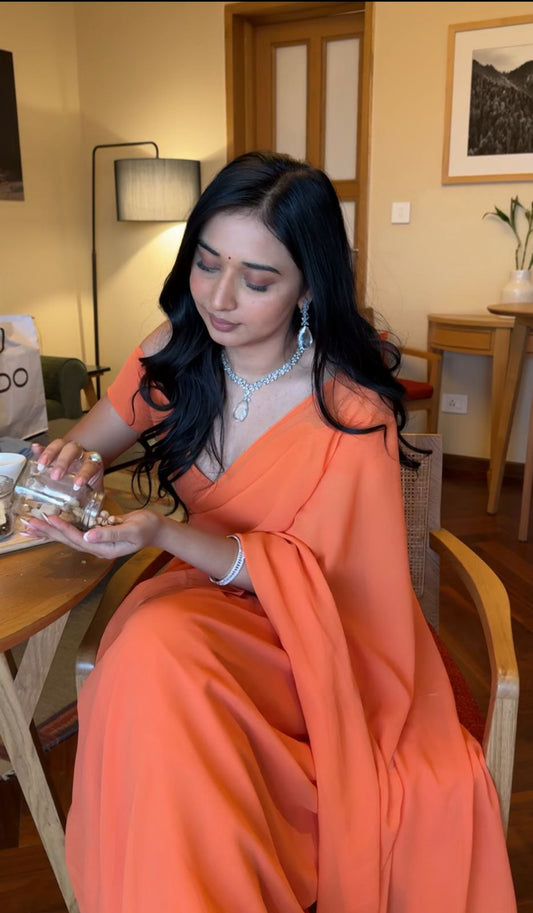 Mexican Sunflower Georgette  One Minute Saree