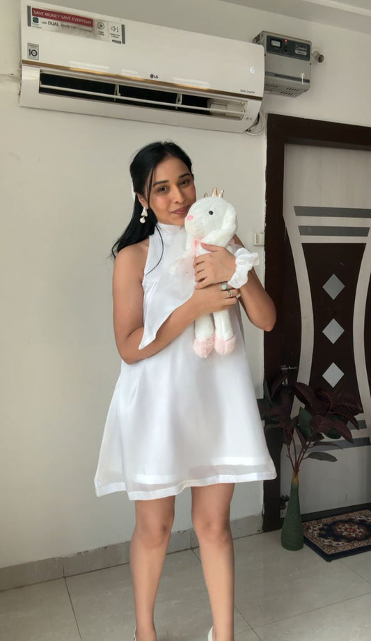 Porcelain Jumper Bowtie Short Dress