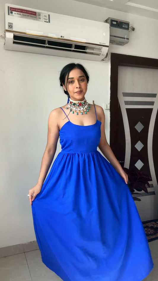 Azure Blue Strap Gown Dress Plus