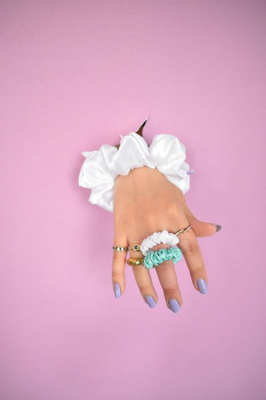 White Plus Sea Green Scrunchies Ring Combo