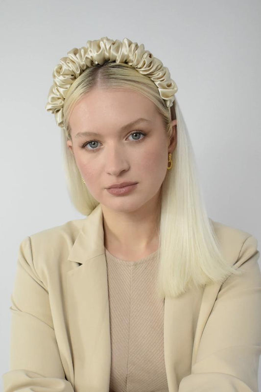 Beige Satin Scrunchie Hairband
