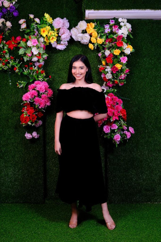 Black Elena Velvet Skirt Top