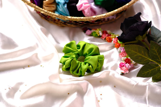 Parrot Green Crape Scrunchie