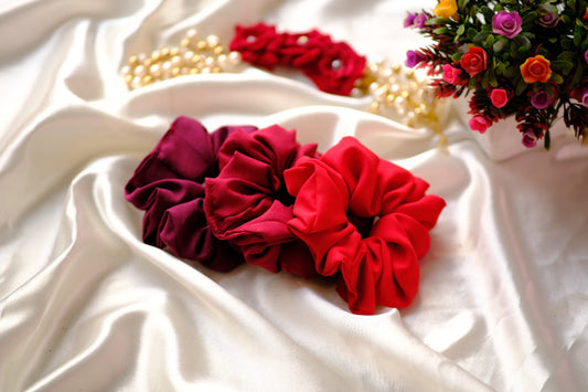 Scarlet Red Crepe Scrunchies Combo