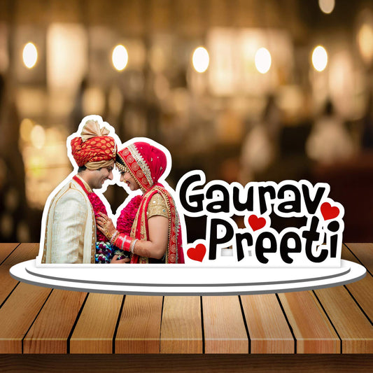 Personalized Wooden Couple Photo Cutout Caricature with Couple Names
