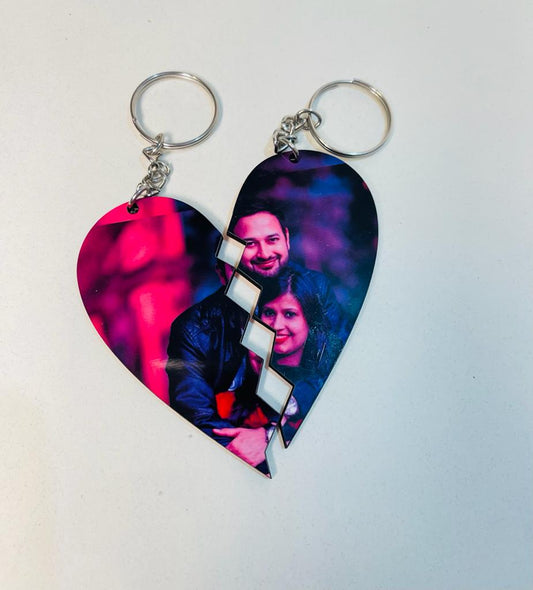 Split Heart Photo Keychain