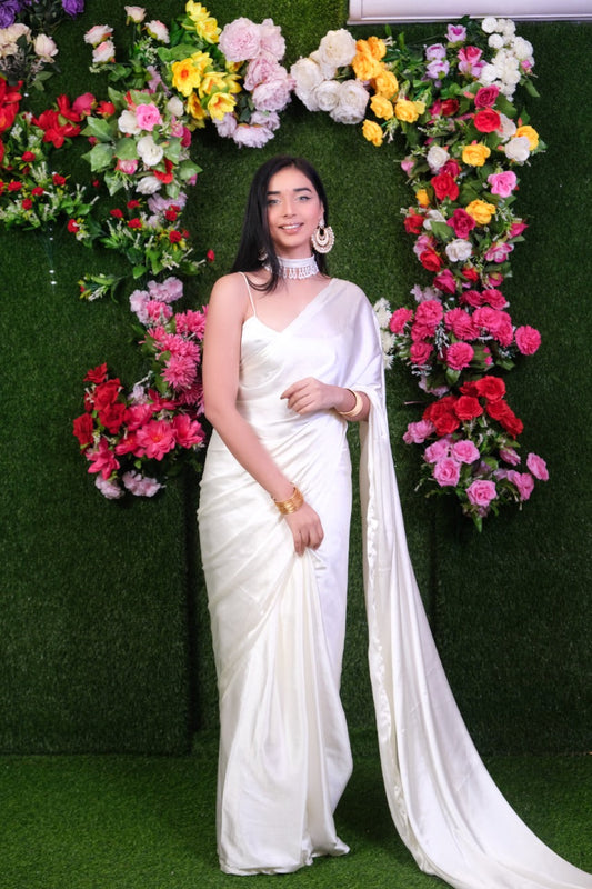 Vanilla One Minute Satin Saree