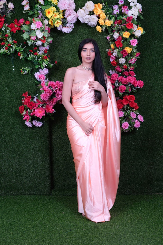 Peach One Minute Satin Saree